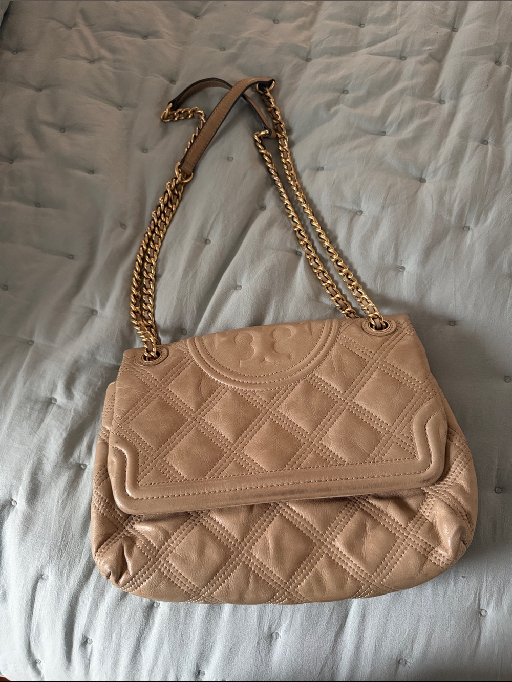 Tory Burch Quilted Leather Chain-Shoulder Crossbody in Taupe